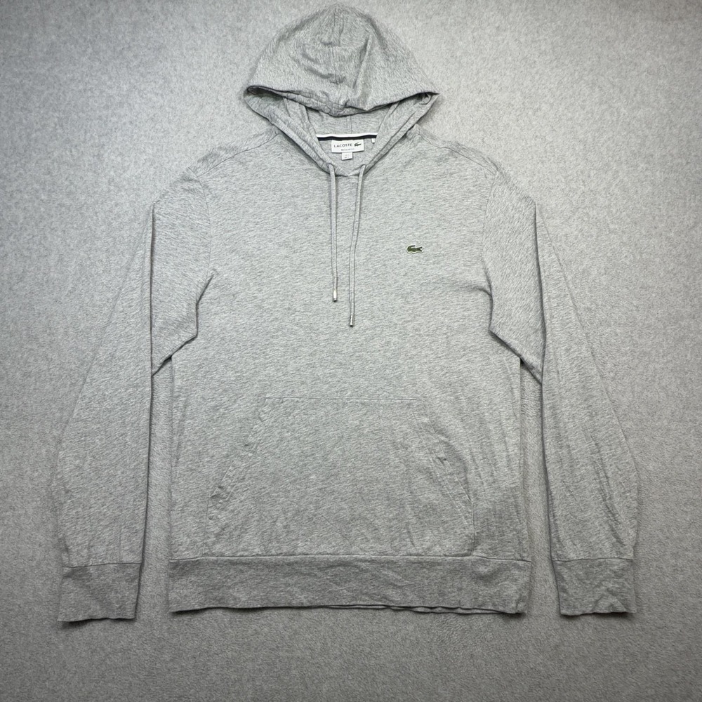 Lacoste Hoodie Mens Large Gray Pullover Long Sleeve Hooded T Shirt Casual Croc